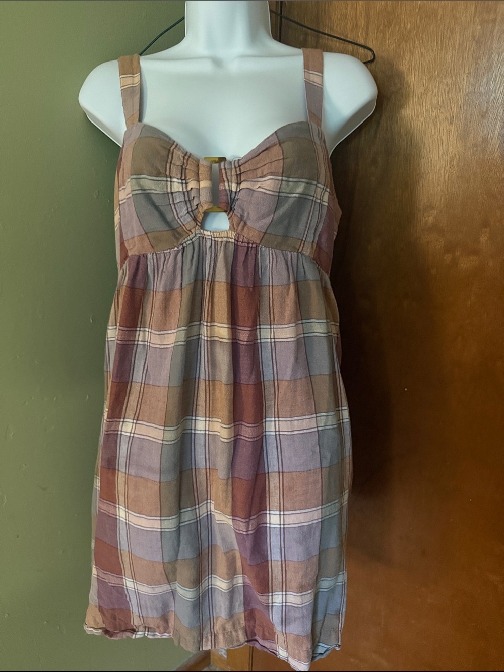 Lucky Brand Plaid Mini Dress in Brown and Purple Tones